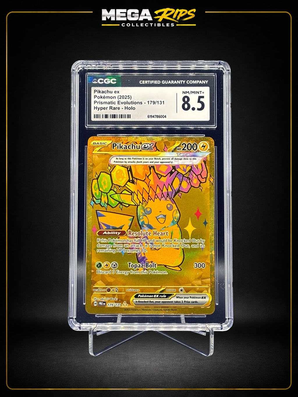 CGC 8.5 Pikachu ex 179/131 Hyper Rare Gold Prismatic Evolutions Pokémon 2025