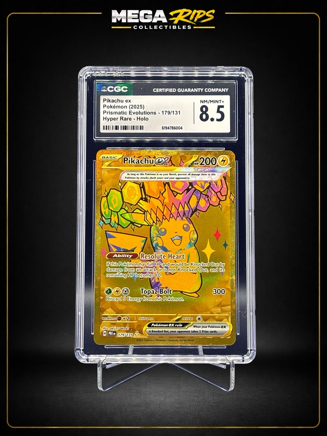 CGC 8.5 Pikachu ex 179/131 Hyper Rare Gold Prismatic Evolutions Pokémon 2025