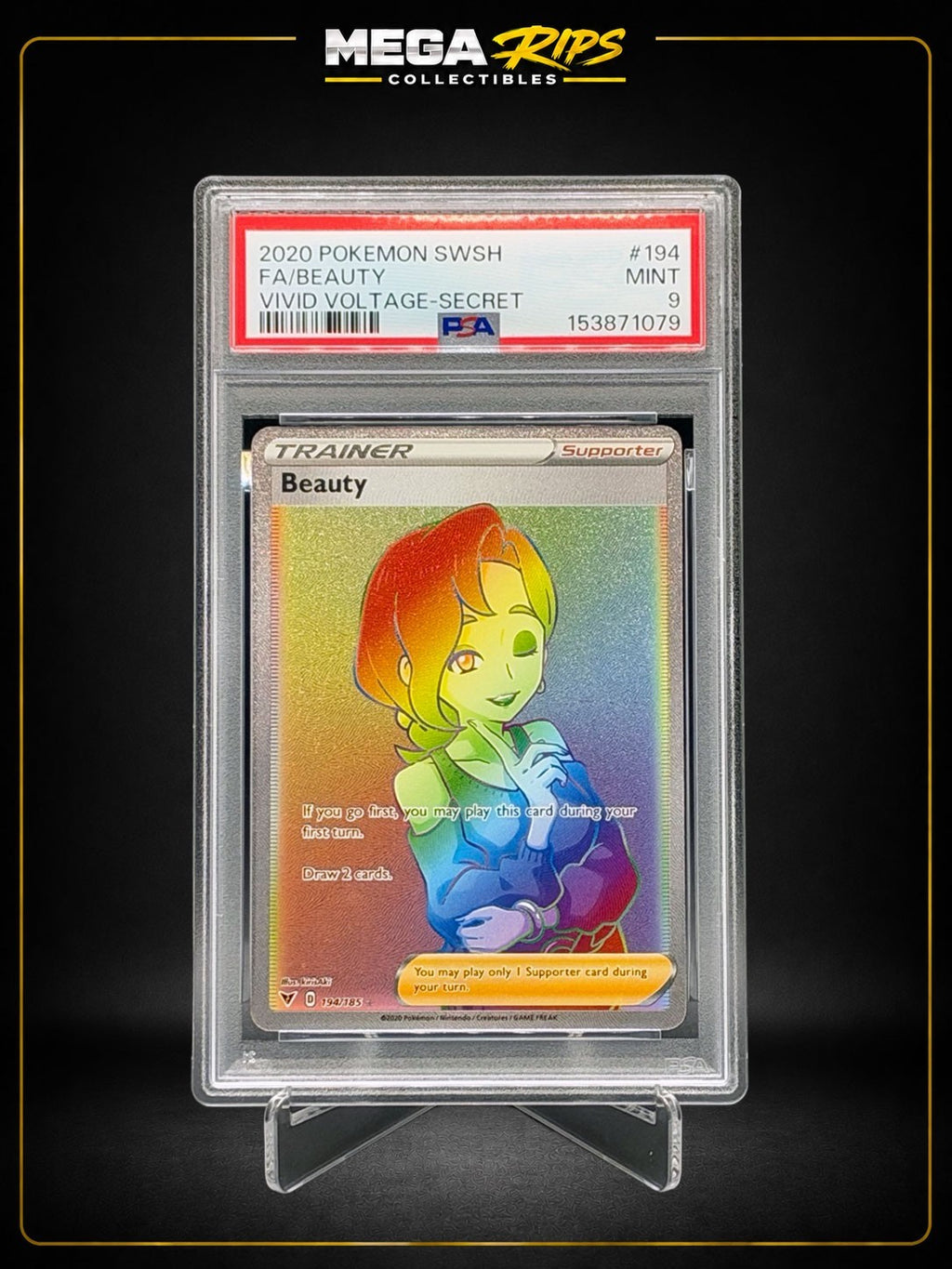 Beauty 194/185 PSA 9 Rainbow Secret Rare 2020 Pokemon Vivid Voltage