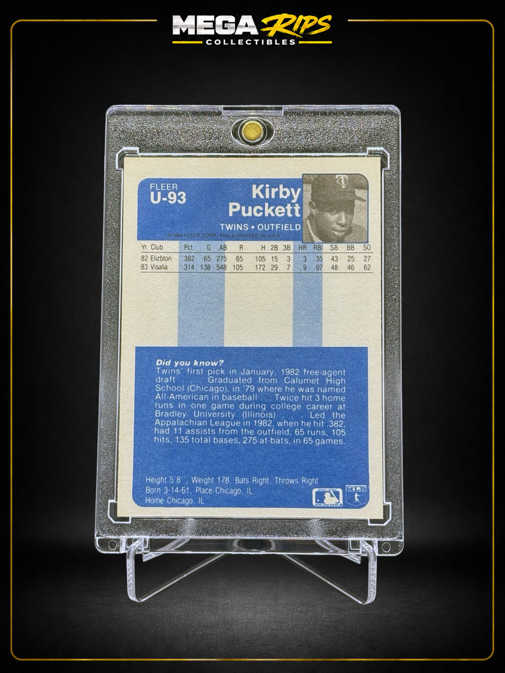 1984 Fleer Update Kirby Puckett U-93 Rookie Card