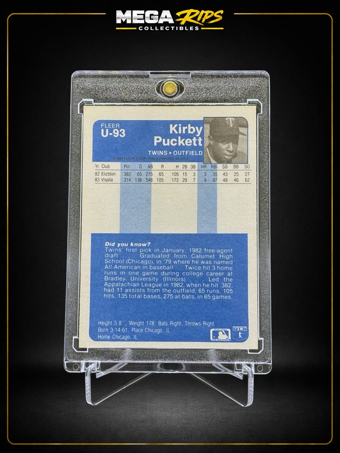 1984 Fleer Update Kirby Puckett U-93 Rookie Card