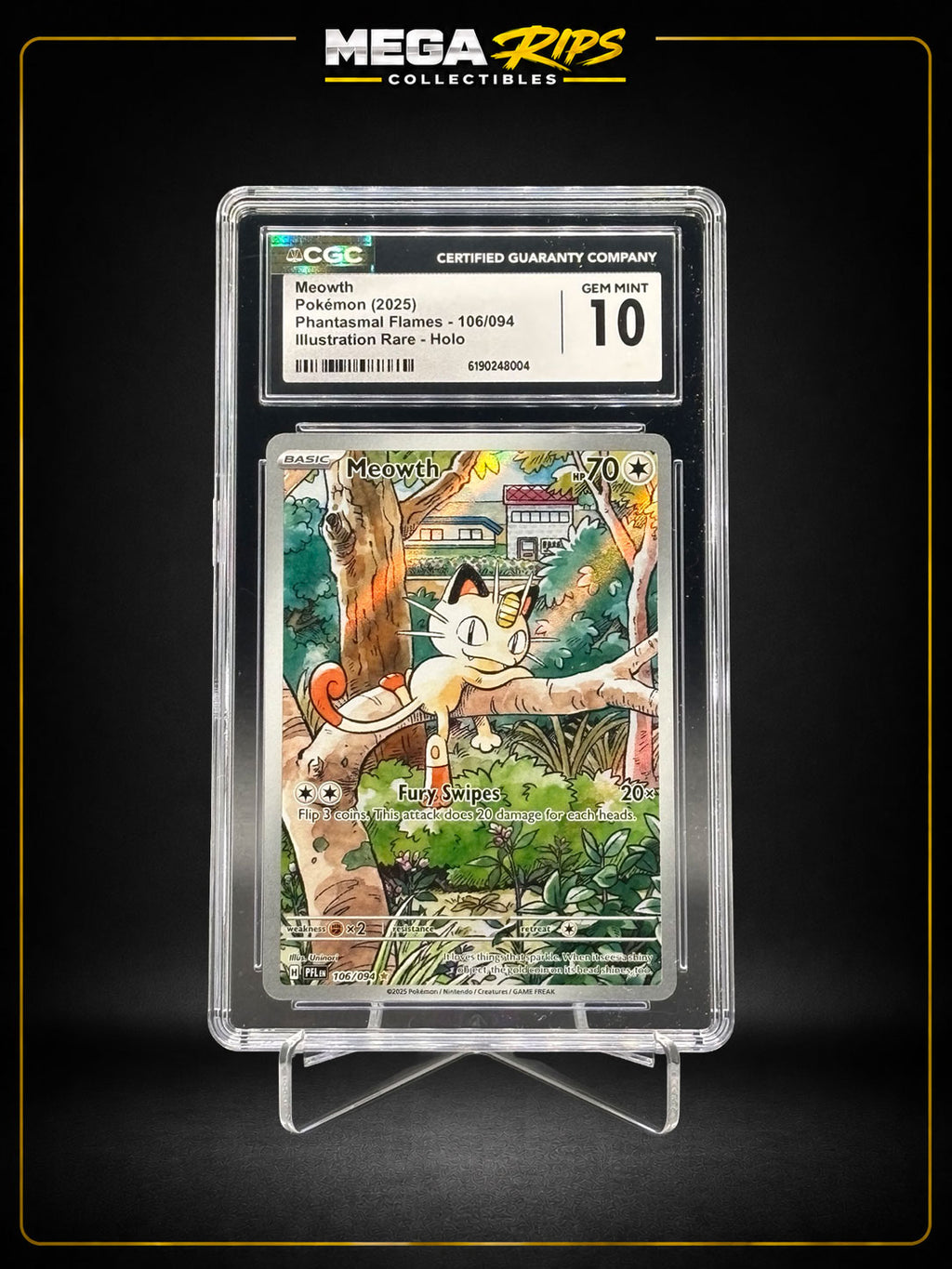 CGC Gem Mint 10 Meowth Illustration Rare #106/094 Phantasmal Flames