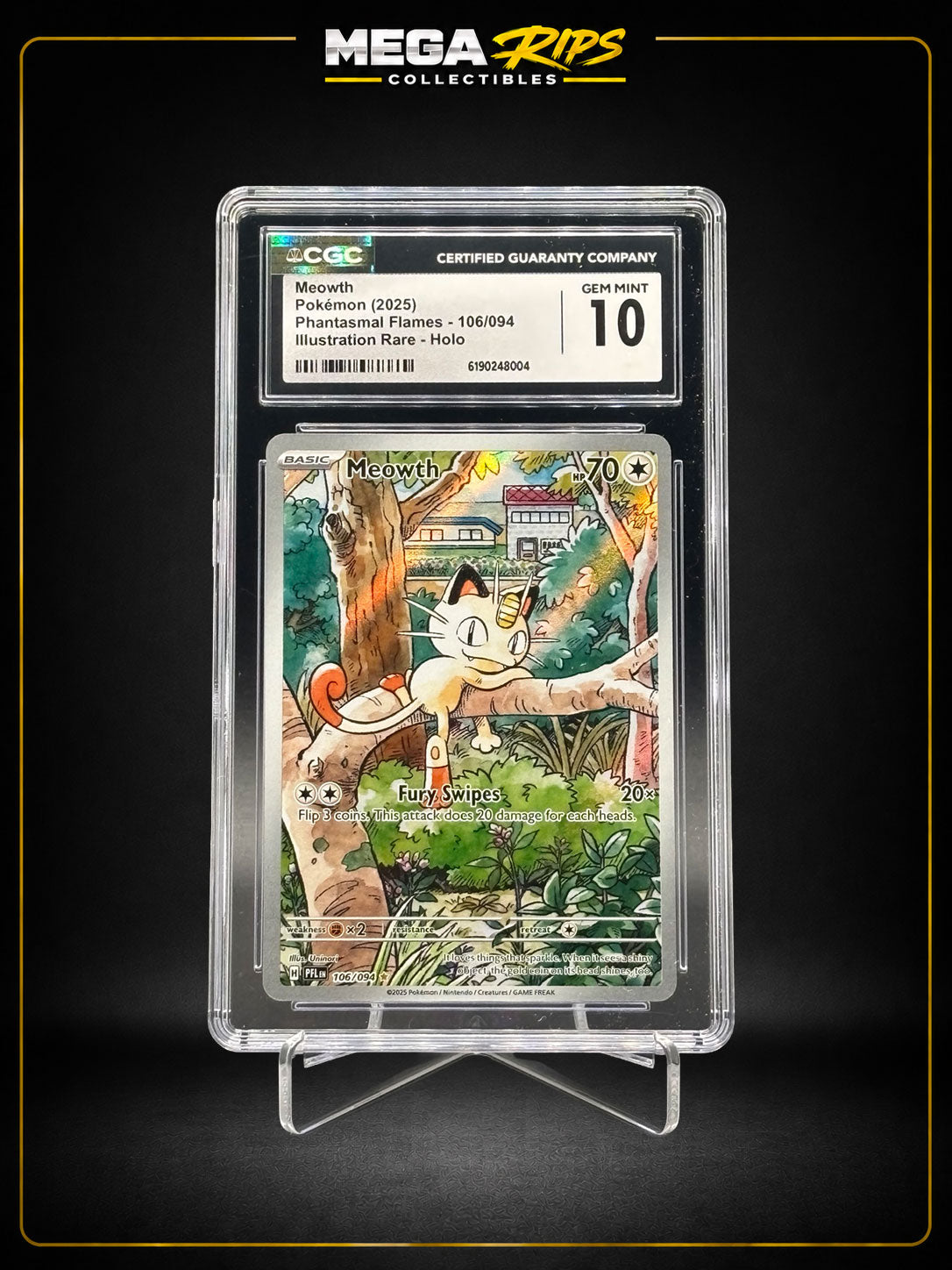 CGC Gem Mint 10 Meowth Illustration Rare #106/094 Phantasmal Flames